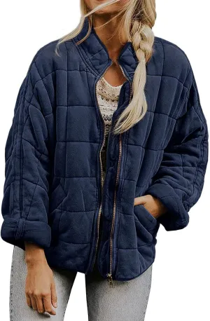 Womens Winter Jacket Stand-Collar Cotton Jacket Loose Pocket Cotton Jacket Warm Winter with 4 Pockets Long Coat