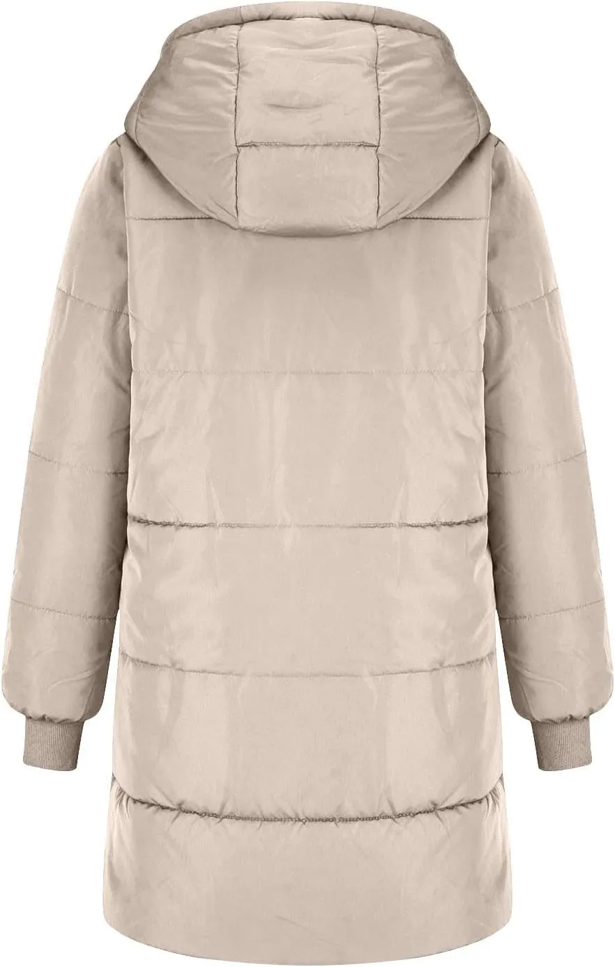 Womens Winter Long Down Coats Teddy Fleece Lined Jacket Plus Size Warm Down Thicken Hooded Windproof Quilted Puffer Jackets