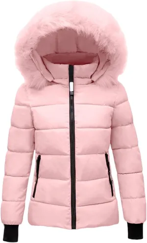 Women's Winter Long Sleeve Zip Puffer Jacket Mid Length Thick Warm Collar with Pockets Coats Winter Long Thick Coats