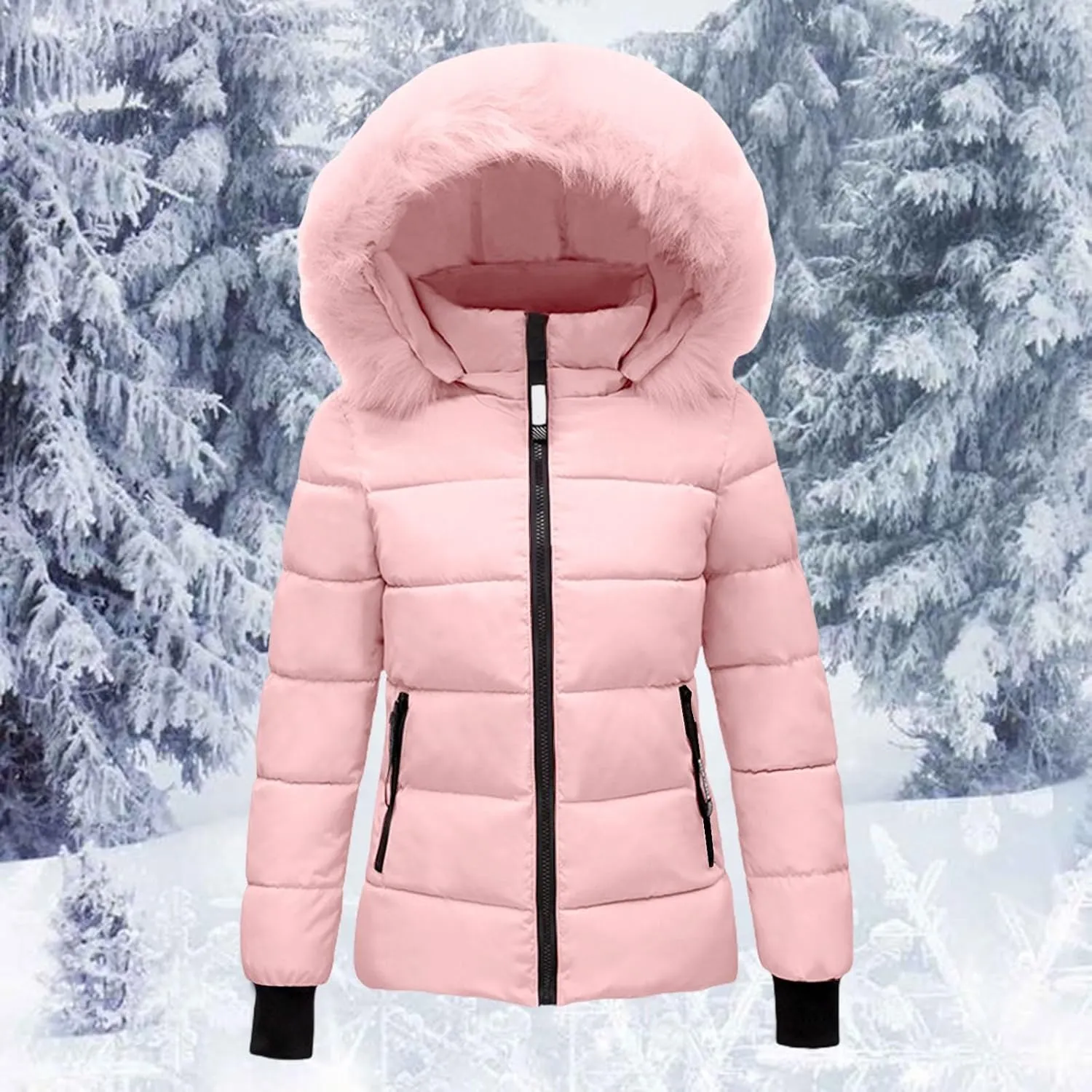 Women's Winter Long Sleeve Zip Puffer Jacket Mid Length Thick Warm Collar with Pockets Coats Winter Long Thick Coats