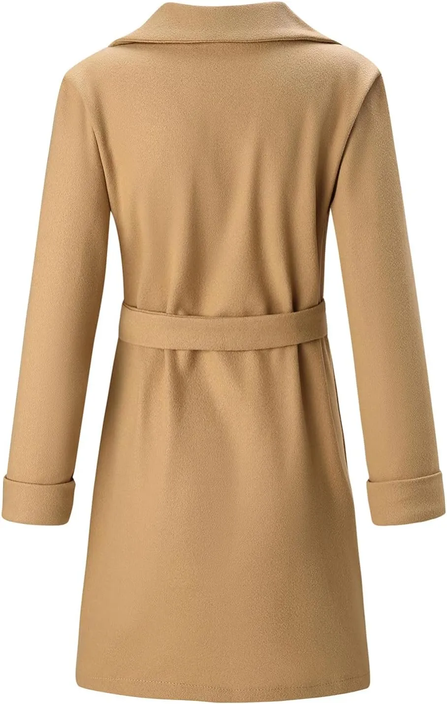 Women's Winter Mid-Length Peacoat Lapel Cardigan Woolen Fleece Coat with Belt Wool Blend Business Basic Coats Party