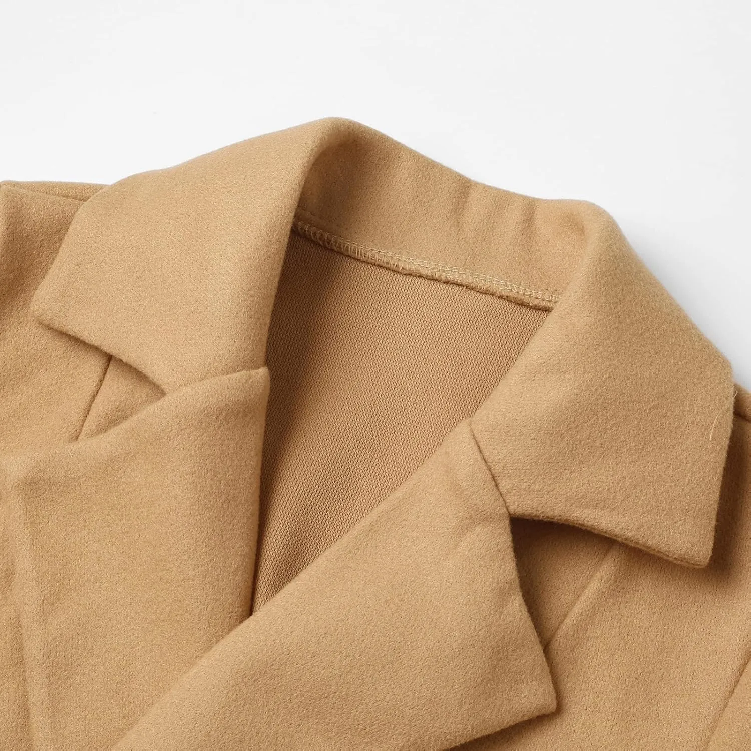 Women's Winter Mid-Length Peacoat Lapel Cardigan Woolen Fleece Coat with Belt Wool Blend Business Basic Coats Party