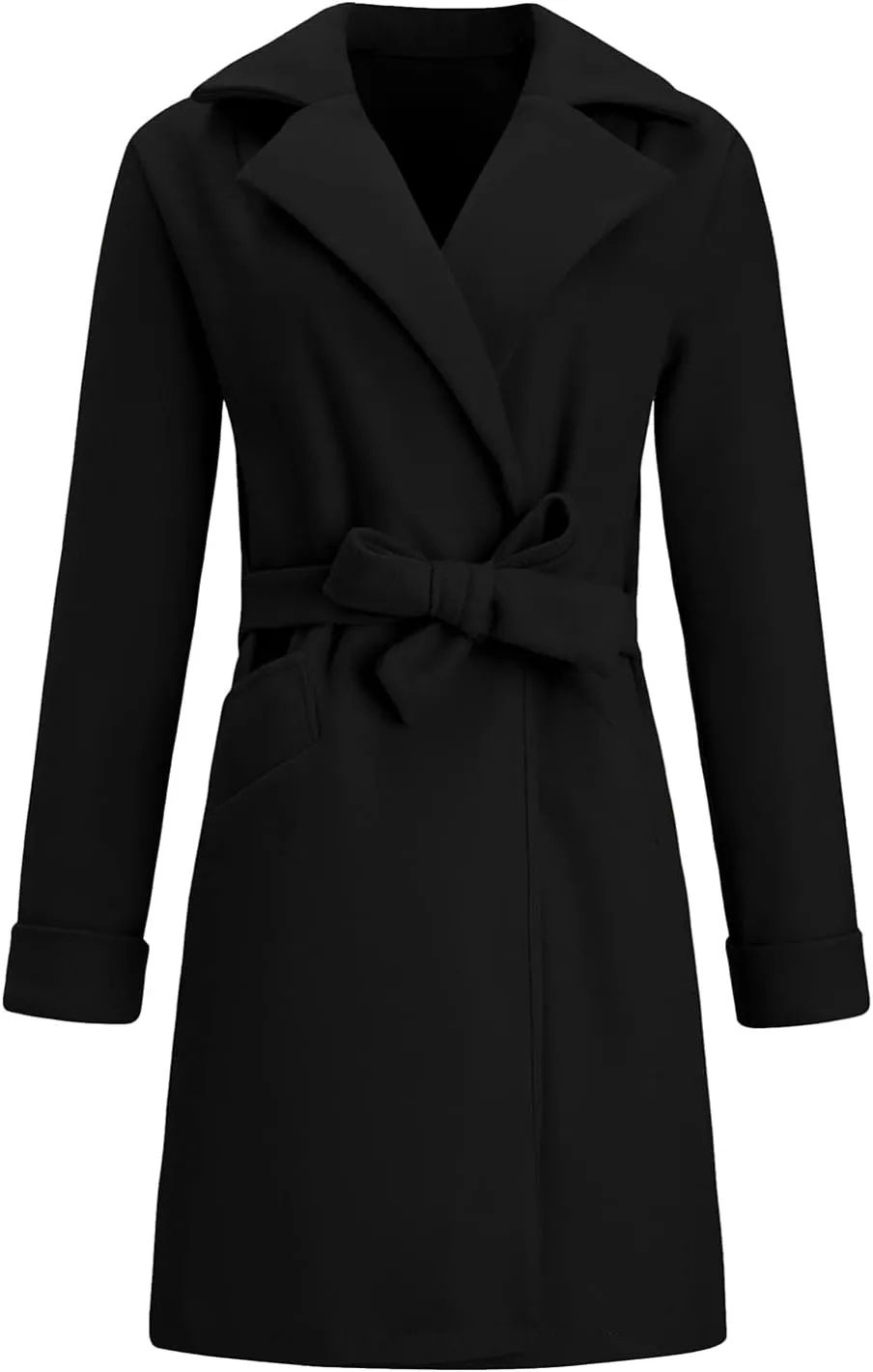 Women's Winter Mid-Length Peacoat Lapel Cardigan Woolen Fleece Coat with Belt Wool Blend Business Basic Coats Party