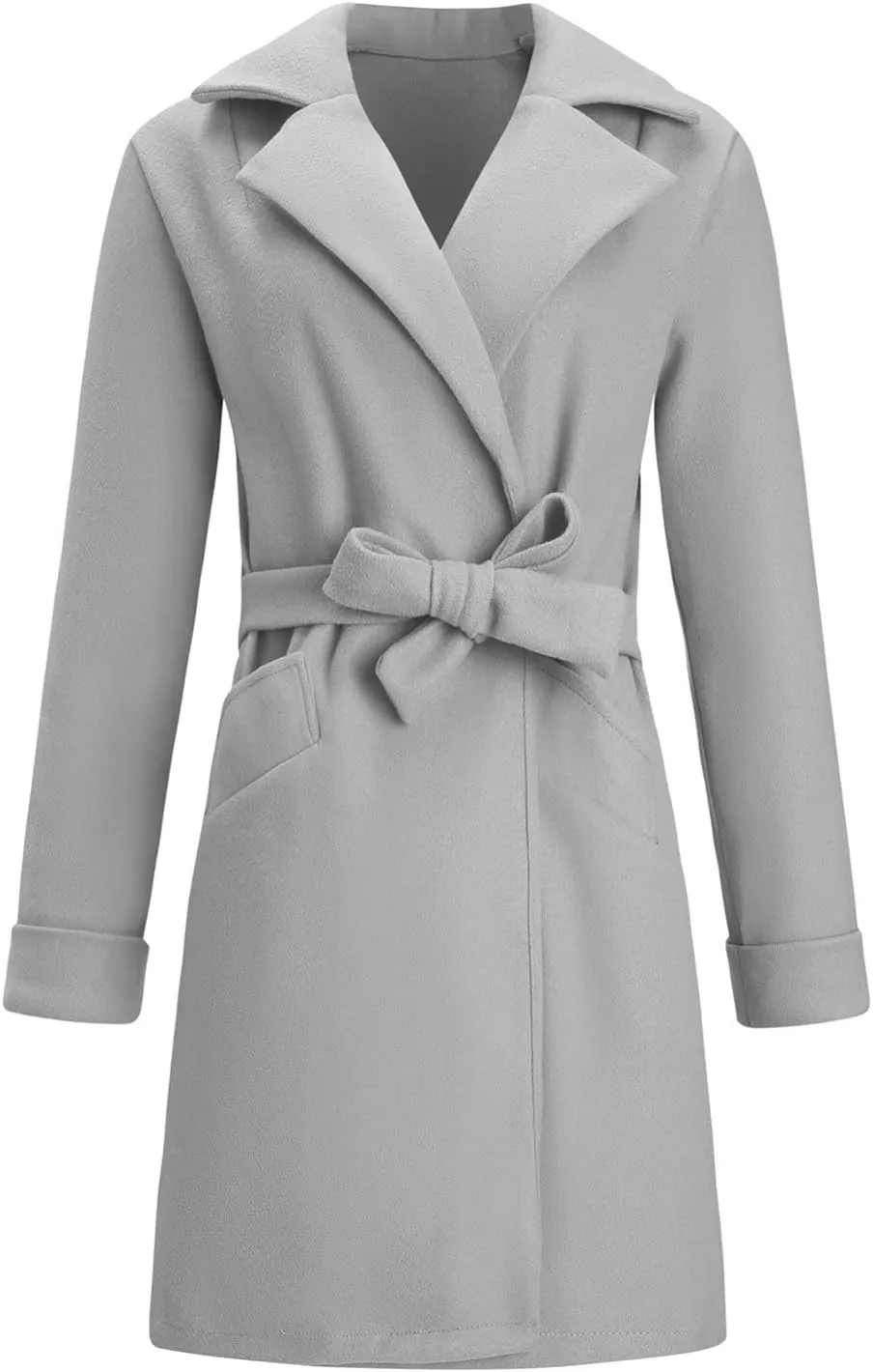 Women's Winter Mid-Length Peacoat Lapel Cardigan Woolen Fleece Coat with Belt Wool Blend Business Basic Coats Party