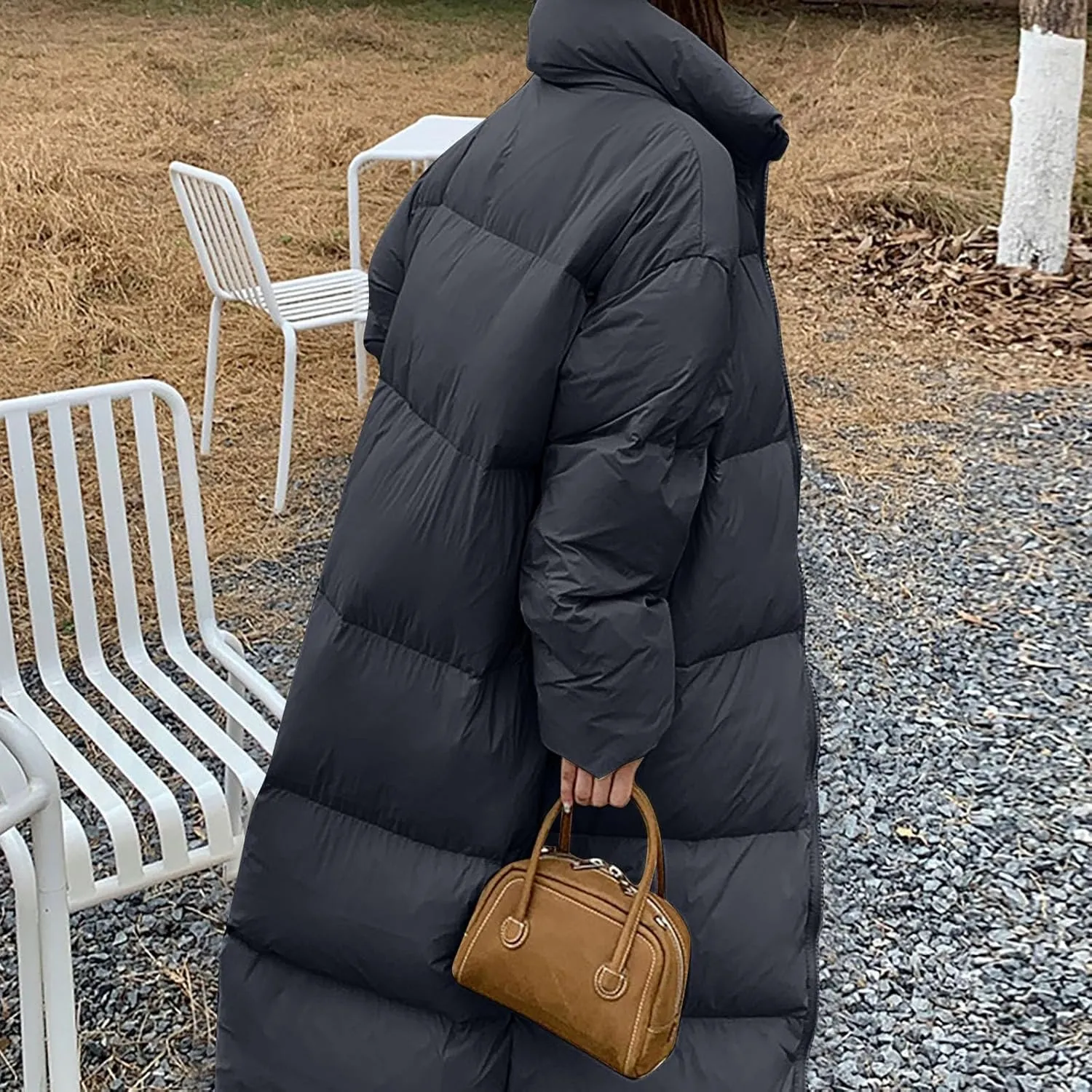 Women's Winter Over Knee Hooded Maxi Long Puffer Down Coat Long Winter Coats Zip Up Padded Coat Maxi Length Outerwear
