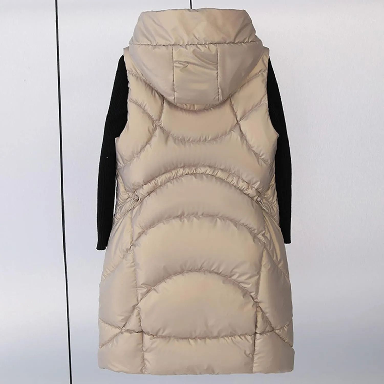 Women's Winter Puffer Jacket Vests with Hood Sleeveless Long Down Coats Pocket Full Zip Shaggy Warm Quilted Jackets
