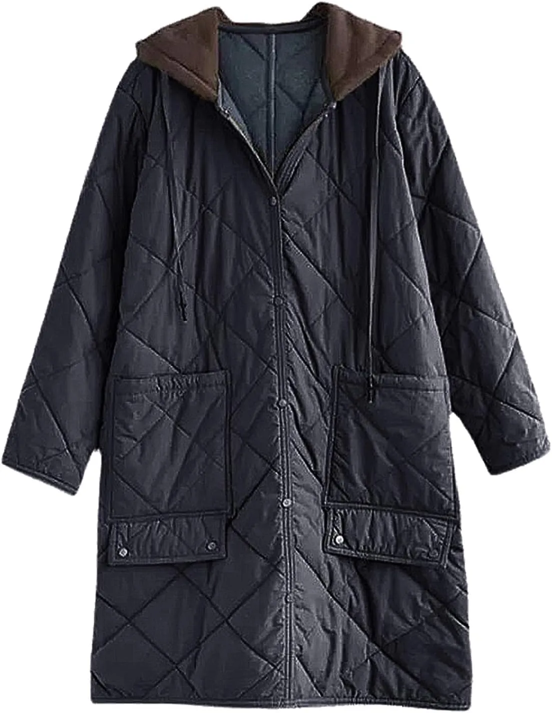 Women's Winter Quilted Jackets Casual Lightweight Button Down Puffer Jacket Outerwear Long Down Winter Coat with Hood