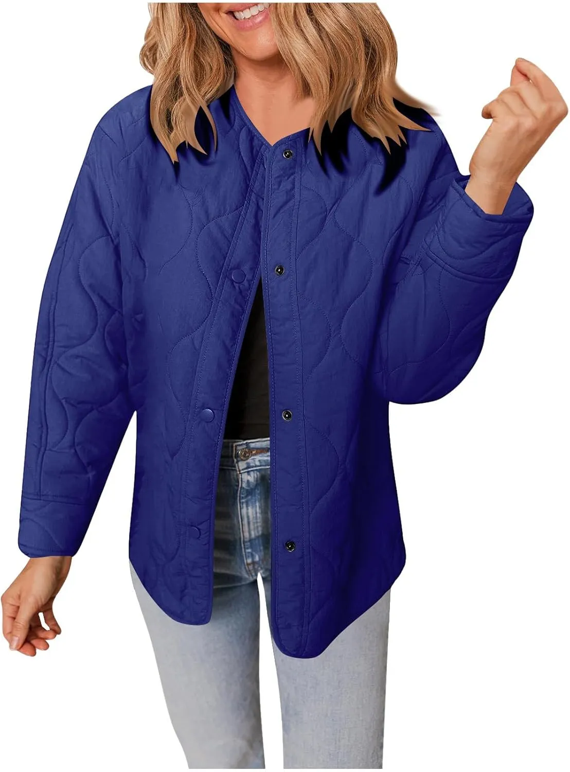 Womens Winter Quilted Jackets Long Sleeve Button Down Puffer Jacket Warm Lightweight Down Coats with Pockets