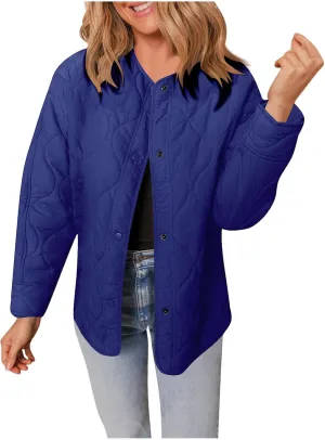 Womens Winter Quilted Jackets Long Sleeve Button Down Puffer Jacket Warm Lightweight Down Coats with Pockets
