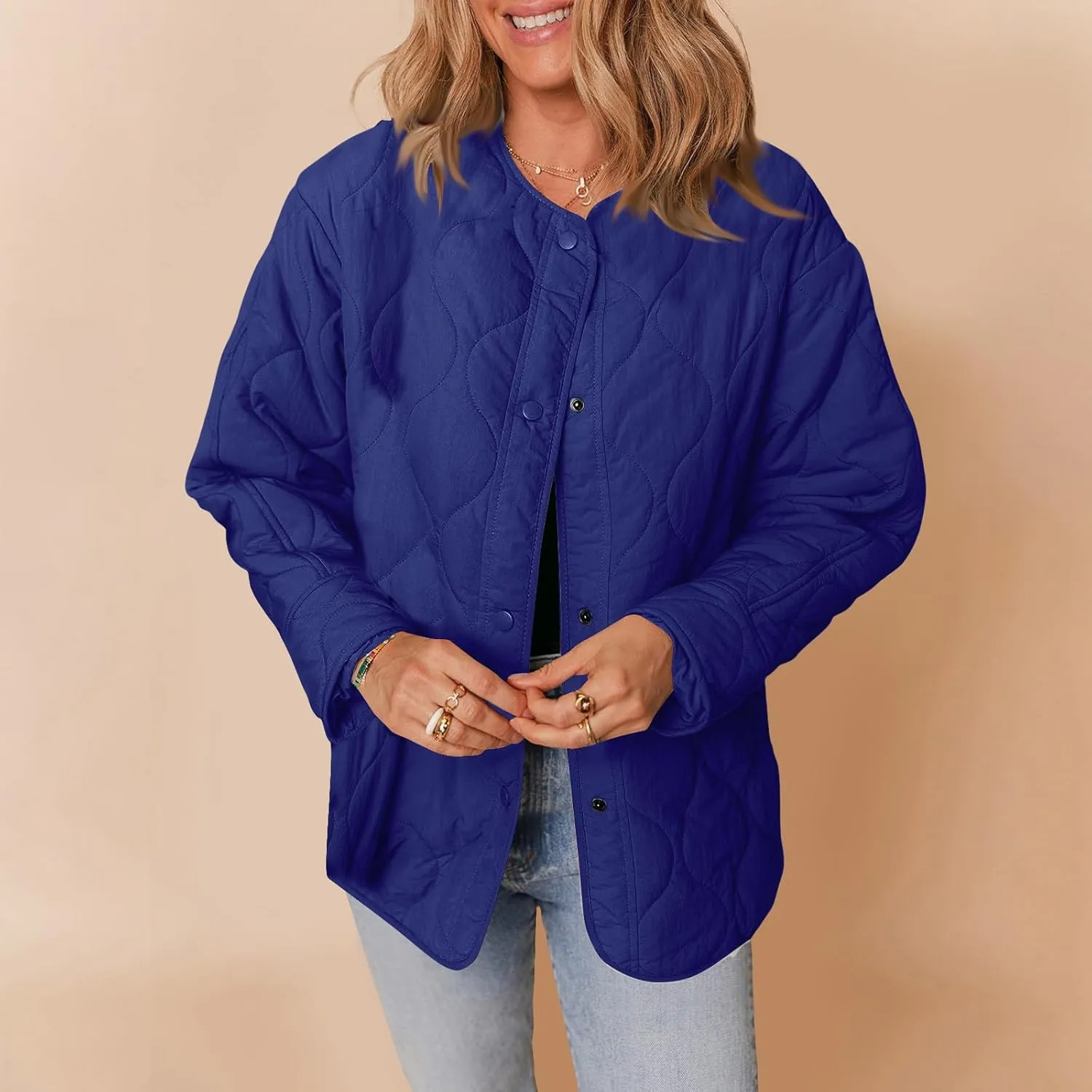 Womens Winter Quilted Jackets Long Sleeve Button Down Puffer Jacket Warm Lightweight Down Coats with Pockets