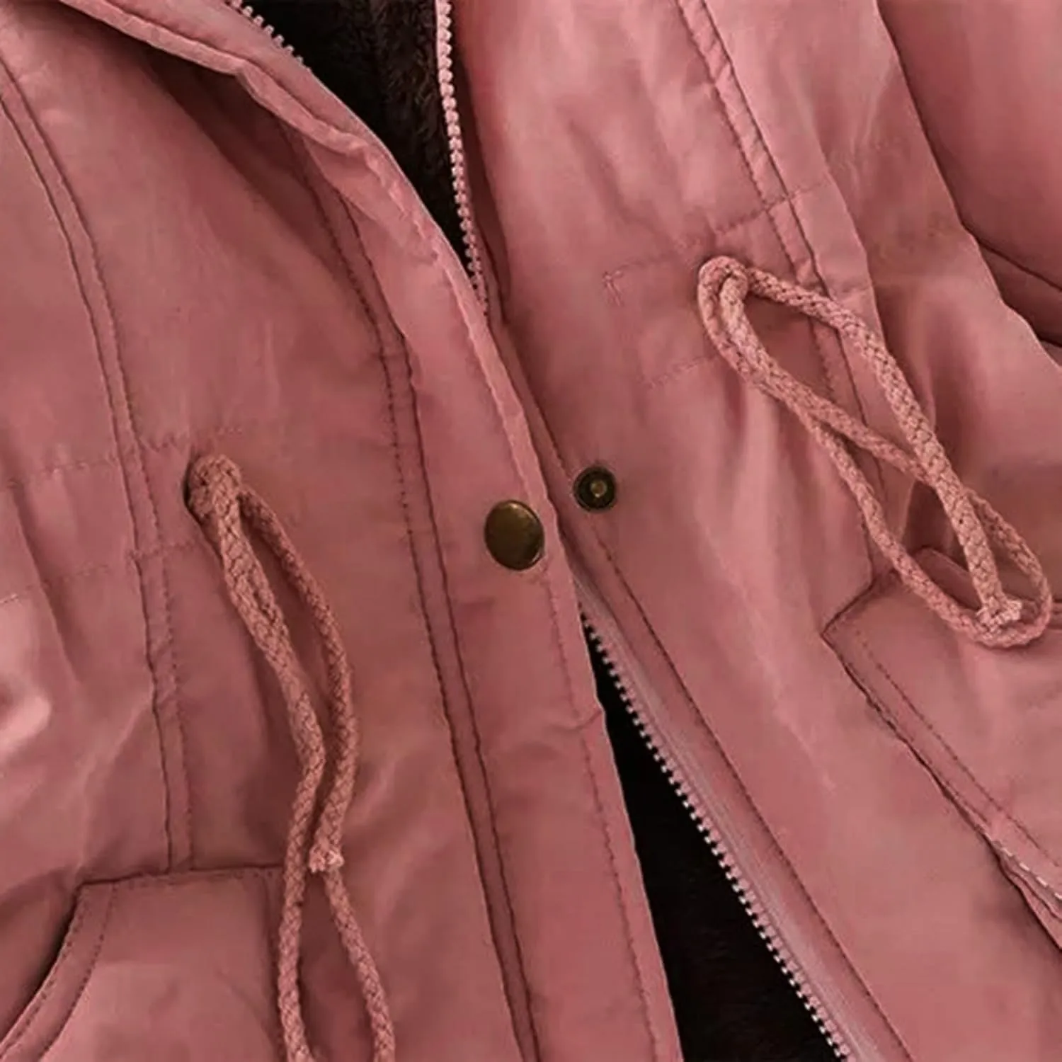 Womens Winter Solid Zipper Fleece Coat Long Sleeve Hooded Casual Outwear Thicken Warm Fitted Overcoat Outdoor Clothes