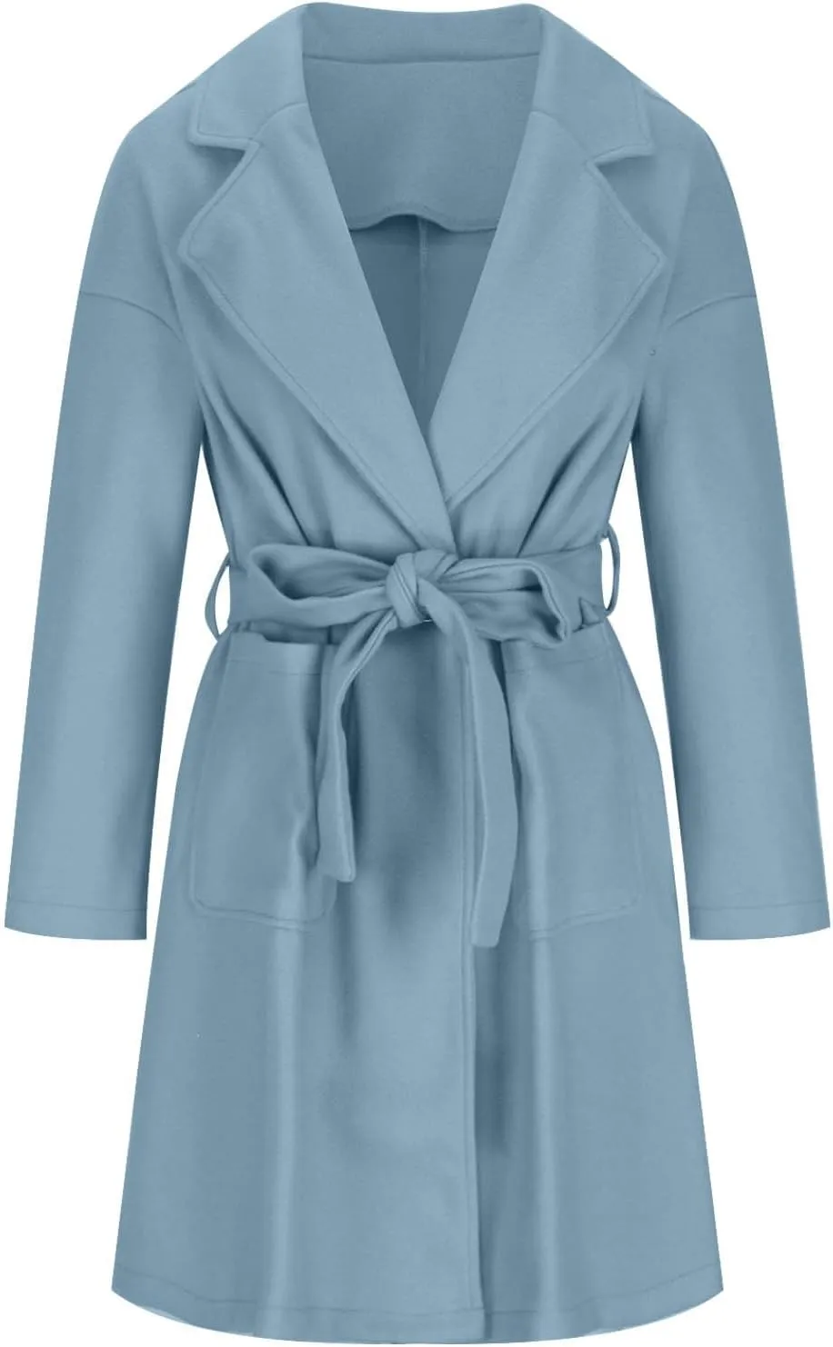 Women's Winter Wool Blend Peacoat Lapel Outerwear Trendy Jacket Casual Elegant Business Long Trench Coats with Belt