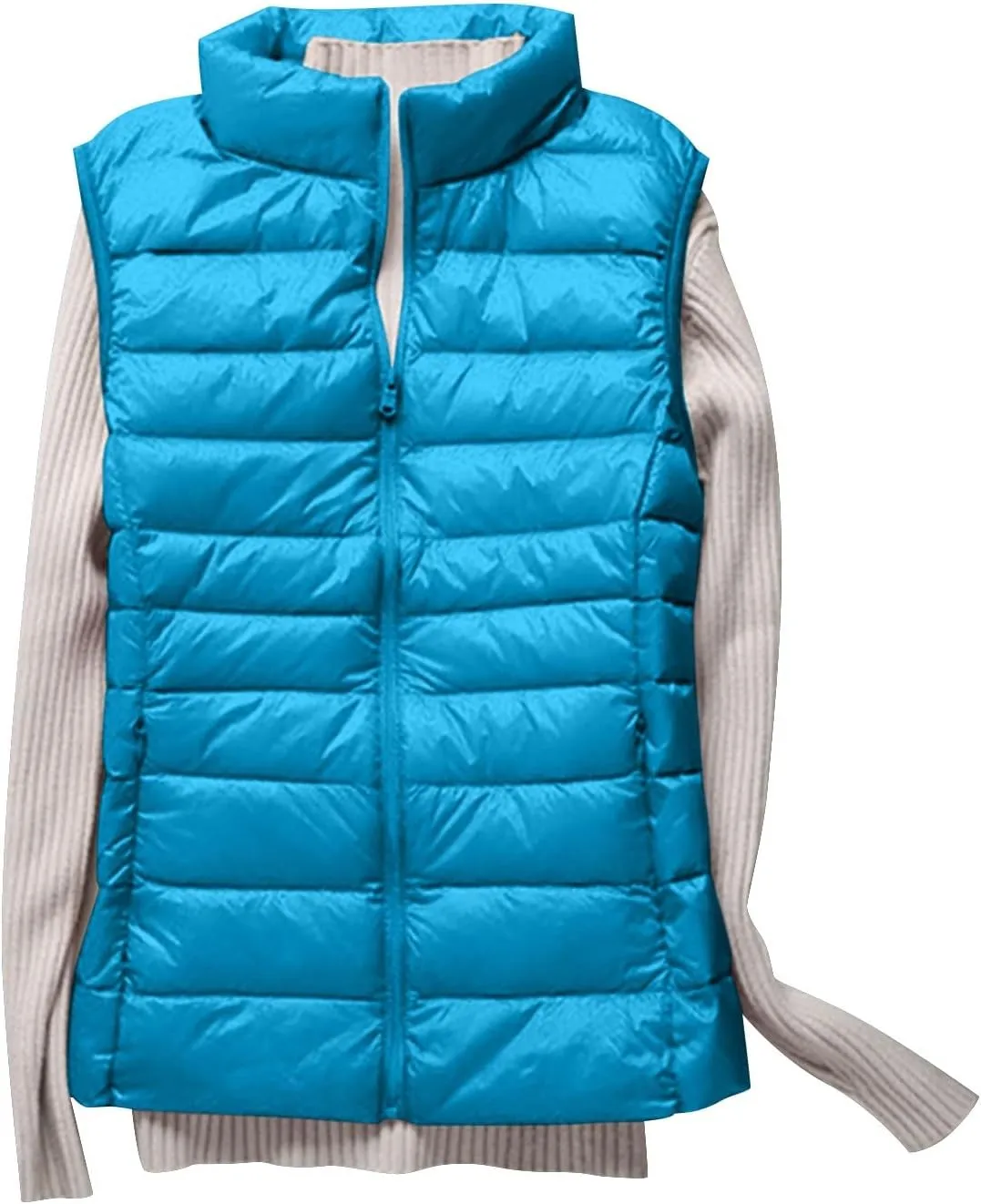 Womens Zip Up Warm Puffer Jacket Vest Oversized Lightweight Y2k Sleeveless Outerwear Plus Size Fall Fashion 2024