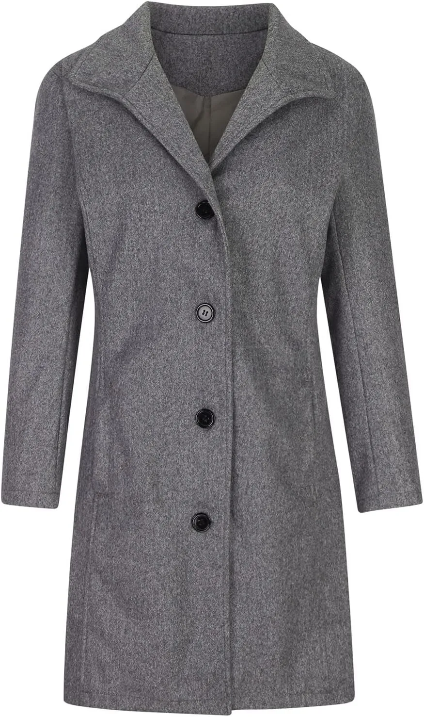Wool Blend Trench Jacket for Women Single Breasted Business Casual Long Jackets Lapel Collar Mid Length Outerwear