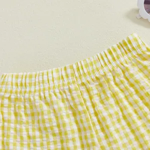 woshilaocai Toddler Girl Gingharm Shorts Summer Casual Elastic Waist Seersucker Ruffle Shorts for Baby Pants Bottoms