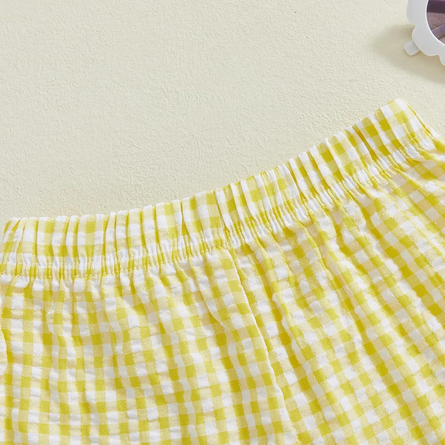 woshilaocai Toddler Girl Gingharm Shorts Summer Casual Elastic Waist Seersucker Ruffle Shorts for Baby Pants Bottoms