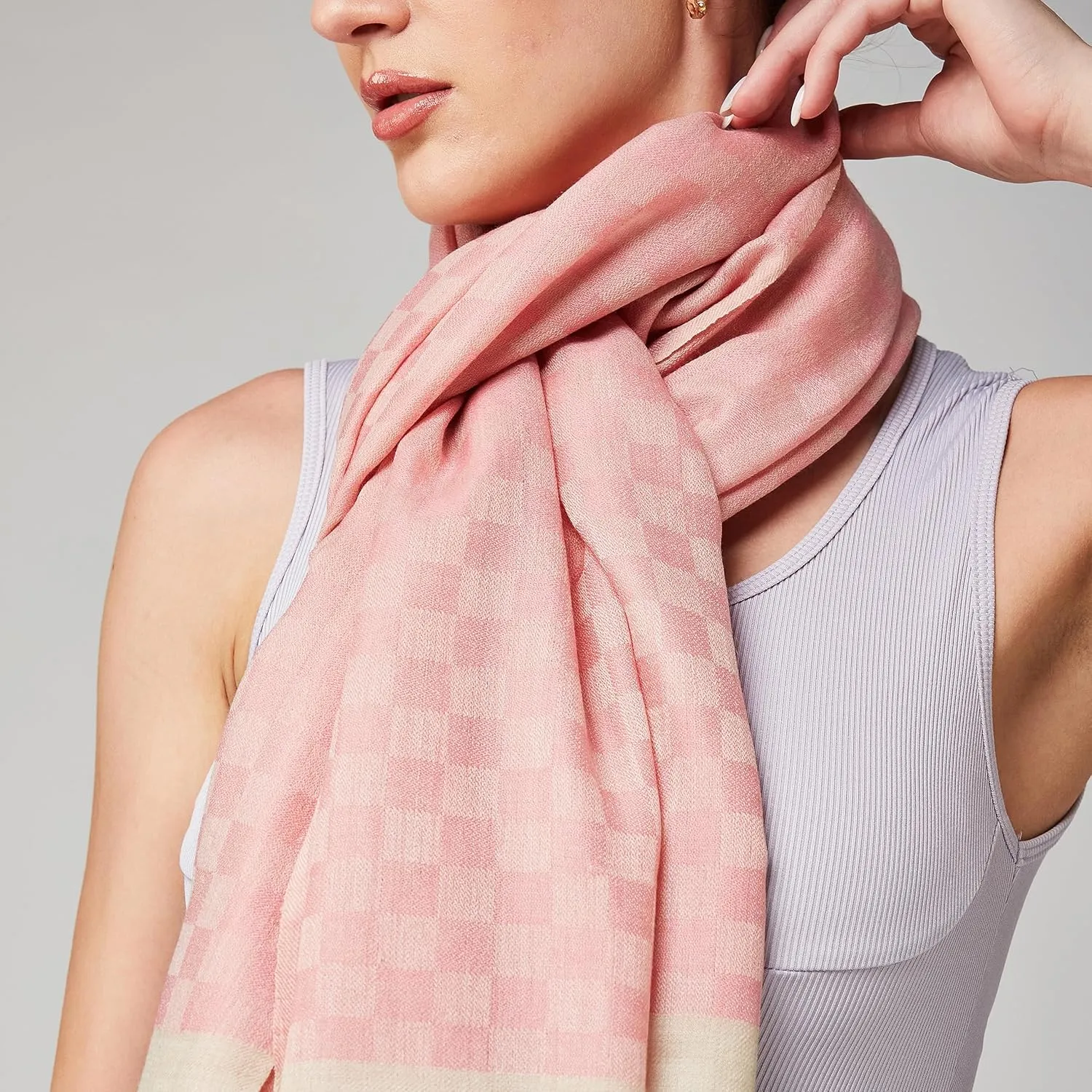 Wraps&Wool Lightweight Plaid Wool Scarf for Women, Cashmere Soft Feel Pashmina Shawl Wrap