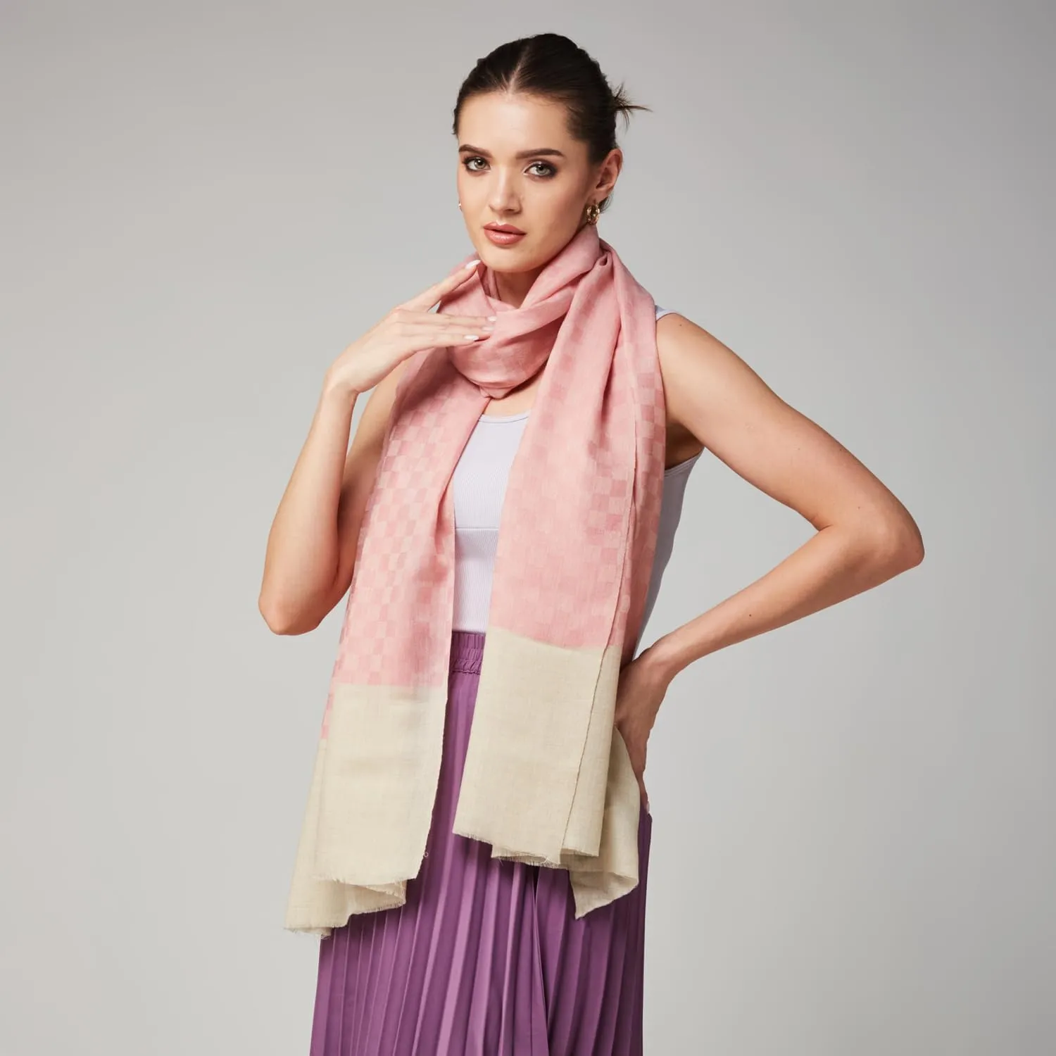 Wraps&Wool Lightweight Plaid Wool Scarf for Women, Cashmere Soft Feel Pashmina Shawl Wrap