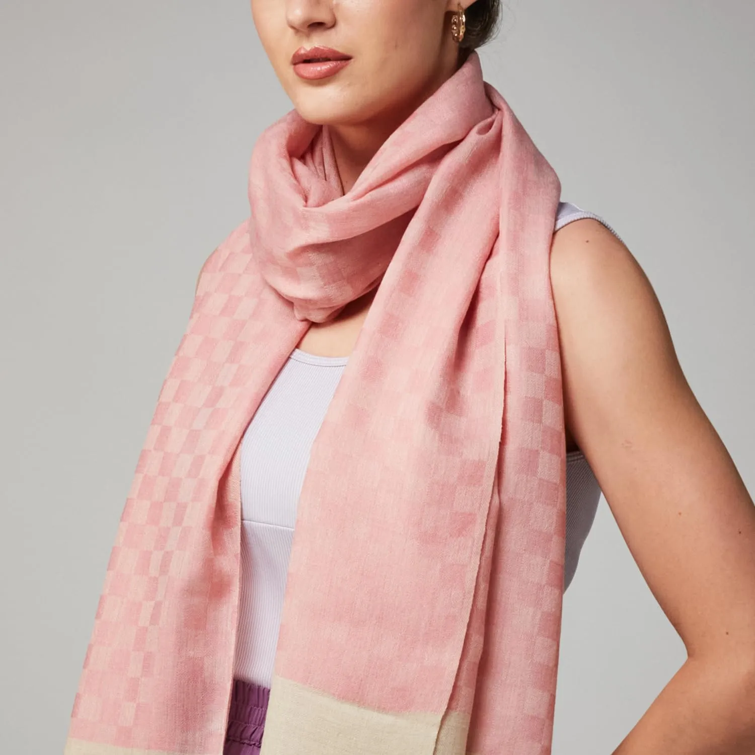 Wraps&Wool Lightweight Plaid Wool Scarf for Women, Cashmere Soft Feel Pashmina Shawl Wrap