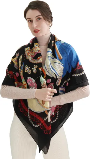 Xinmurffy 100% Wool Women's Travel Scarf Pashmina Shawls and Wraps Winter Warm Square Large Scarves