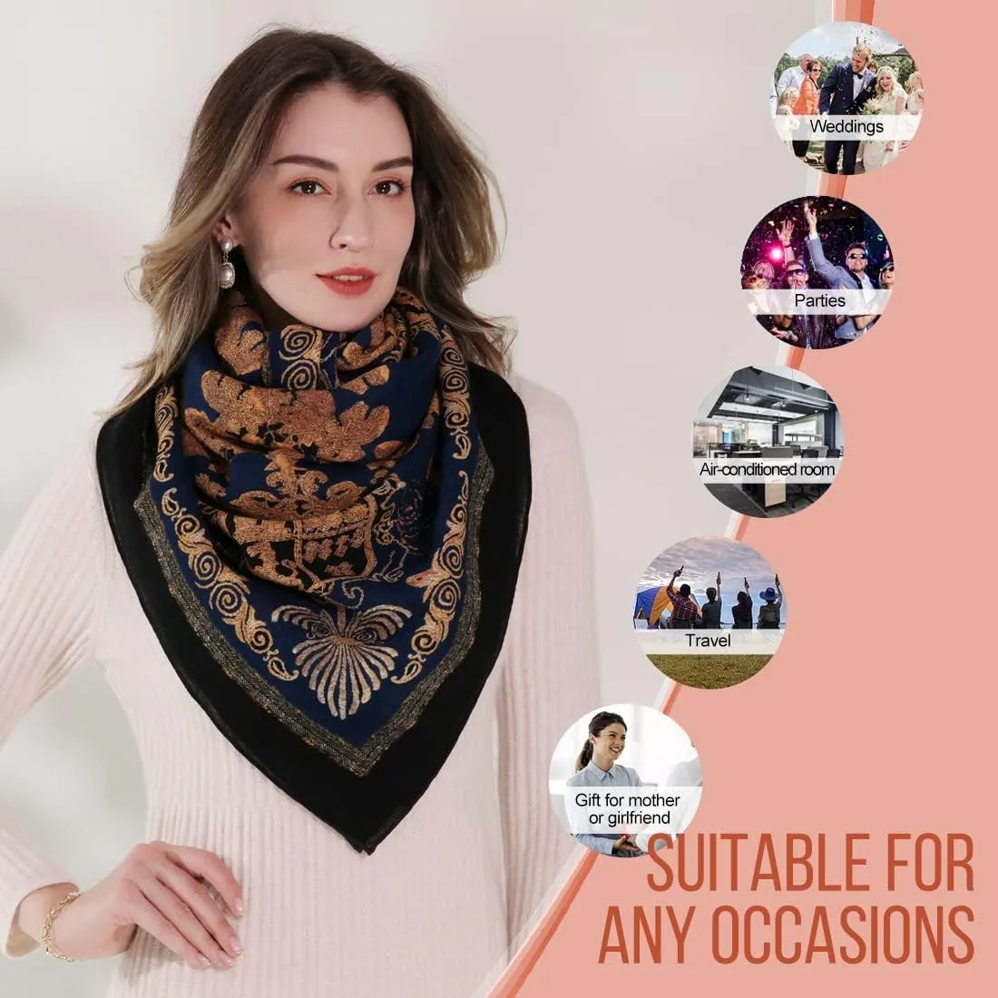 Xinmurffy 100% Wool Women's Travel Scarf Pashmina Shawls and Wraps Winter Warm Square Large Scarves