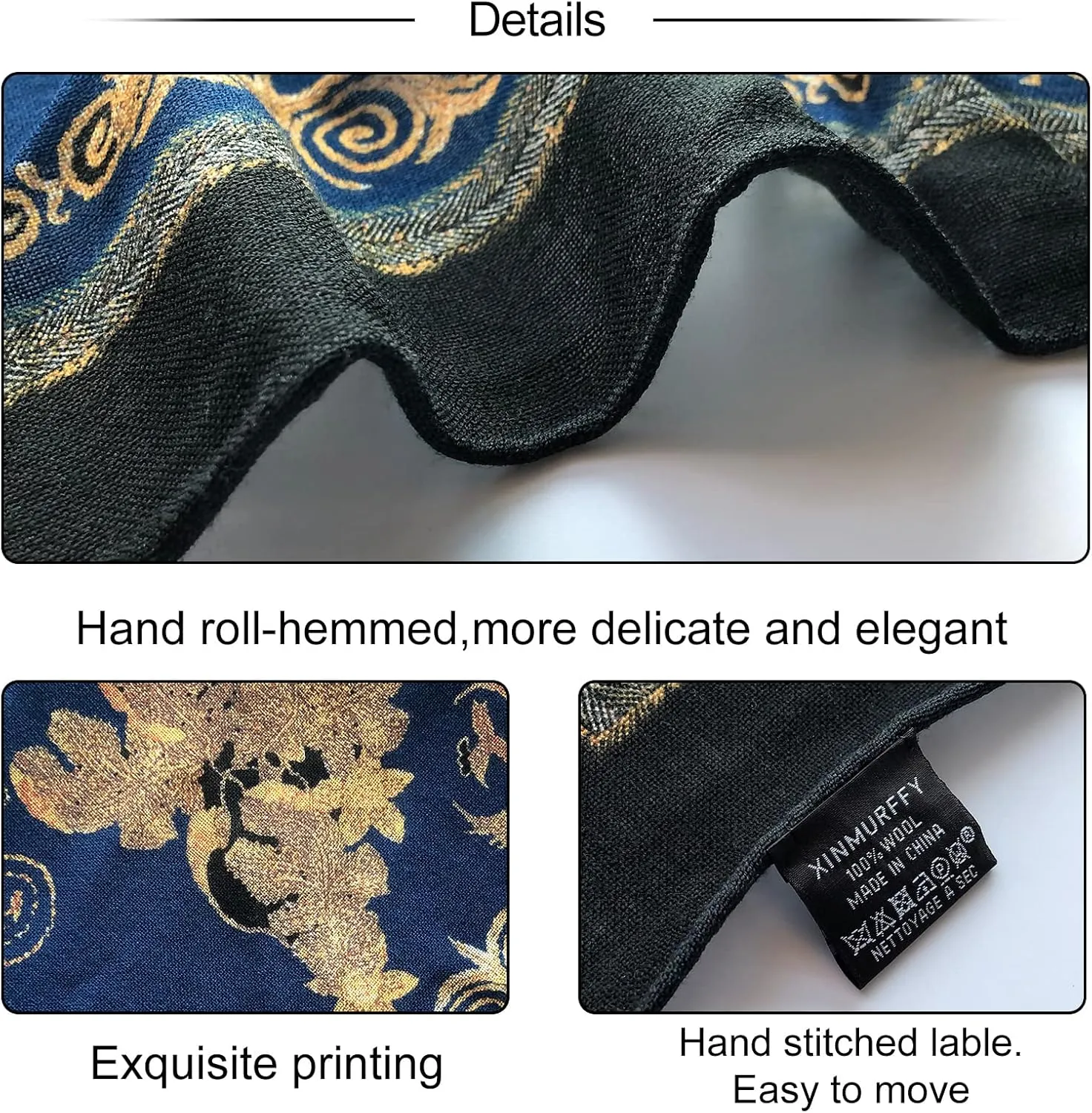 Xinmurffy 100% Wool Women's Travel Scarf Pashmina Shawls and Wraps Winter Warm Square Large Scarves
