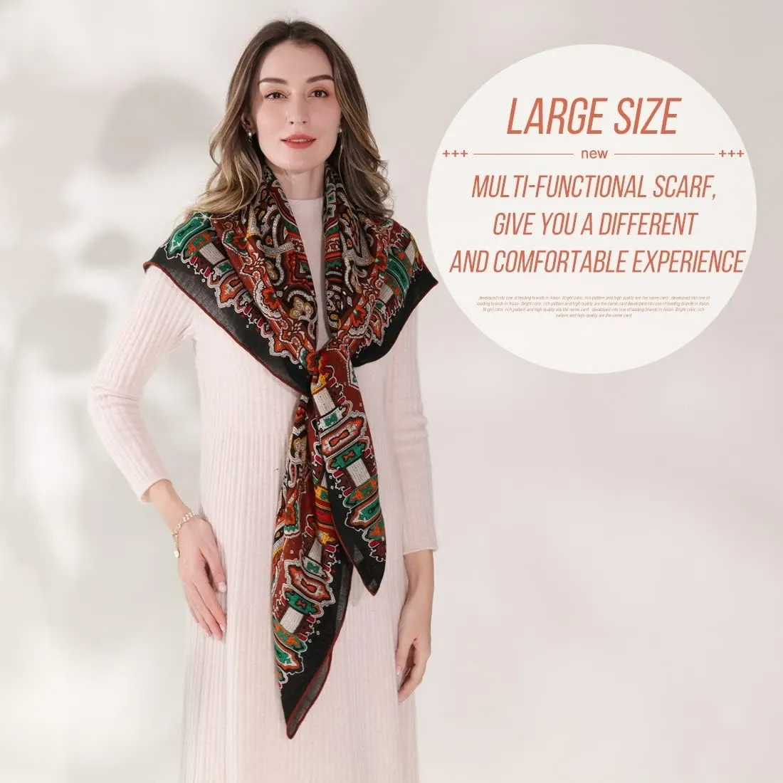 Xinmurffy 100% Wool Women's Travel Scarf Pashmina Shawls and Wraps Winter Warm Square Large Scarves
