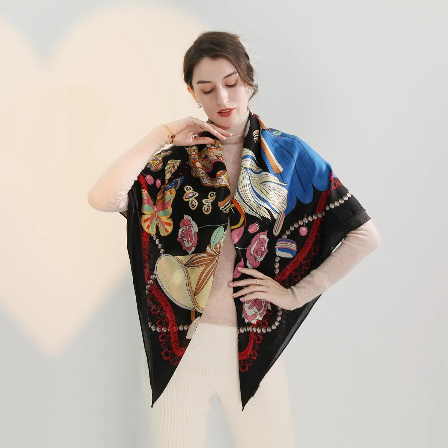 Xinmurffy 100% Wool Women's Travel Scarf Pashmina Shawls and Wraps Winter Warm Square Large Scarves