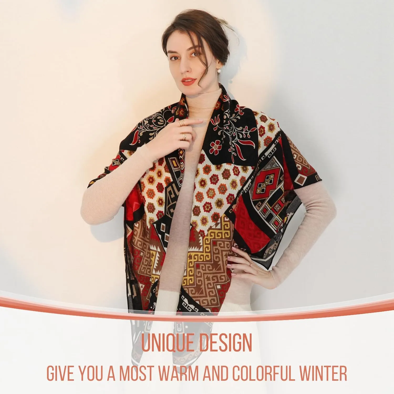 Xinmurffy 100% Wool Women's Travel Scarf Pashmina Shawls and Wraps Winter Warm Square Large Scarves