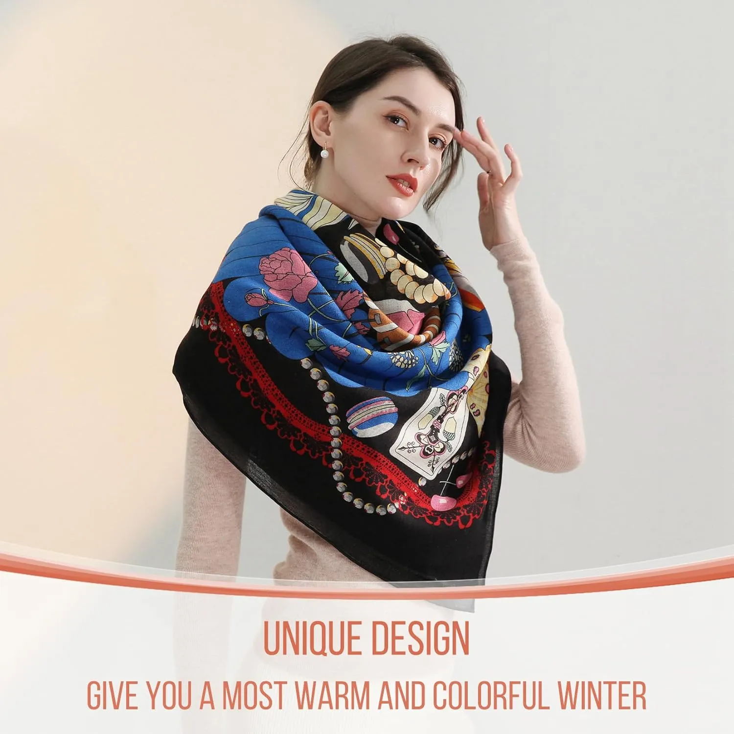 Xinmurffy 100% Wool Women's Travel Scarf Pashmina Shawls and Wraps Winter Warm Square Large Scarves