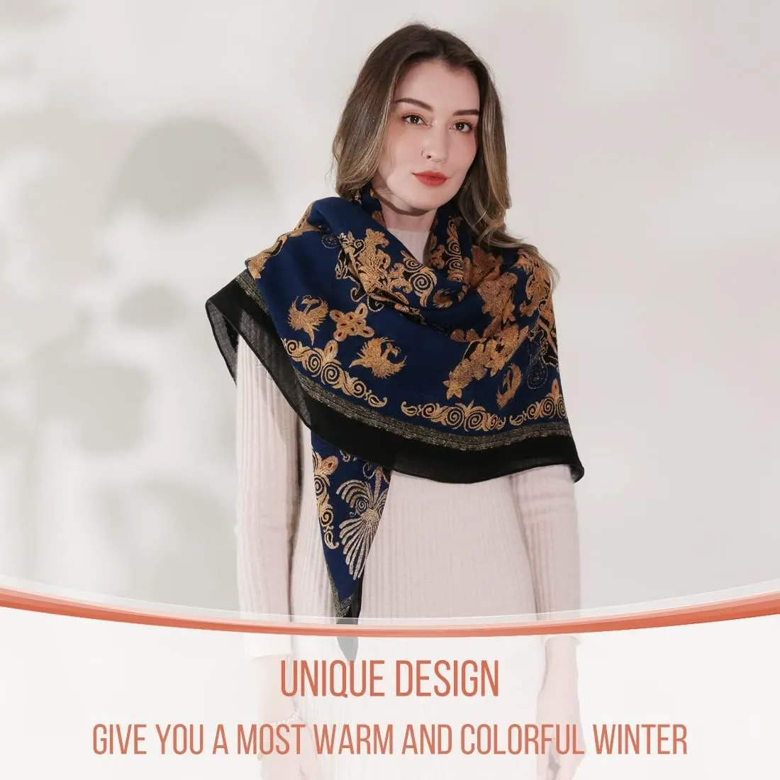 Xinmurffy 100% Wool Women's Travel Scarf Pashmina Shawls and Wraps Winter Warm Square Large Scarves