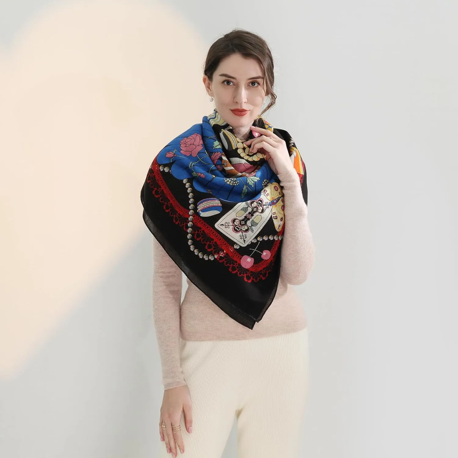 Xinmurffy 100% Wool Women's Travel Scarf Pashmina Shawls and Wraps Winter Warm Square Large Scarves