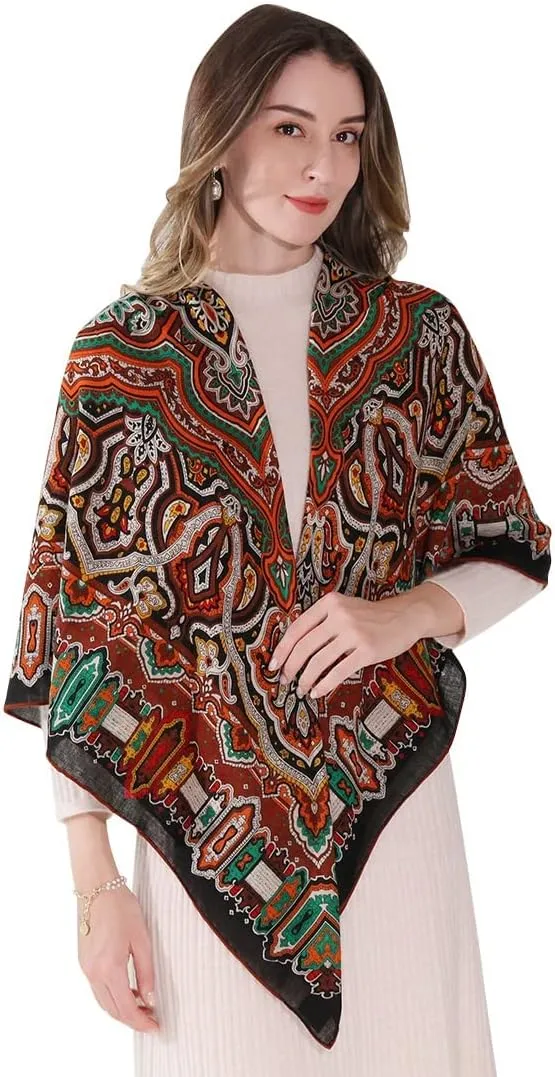 Xinmurffy 100% Wool Women's Travel Scarf Pashmina Shawls and Wraps Winter Warm Square Large Scarves