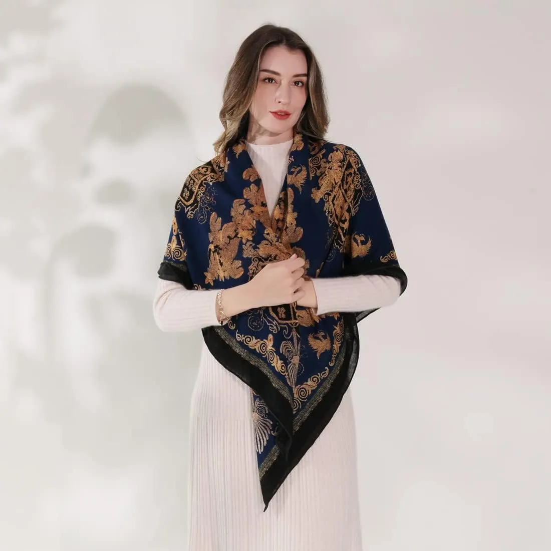 Xinmurffy 100% Wool Women's Travel Scarf Pashmina Shawls and Wraps Winter Warm Square Large Scarves