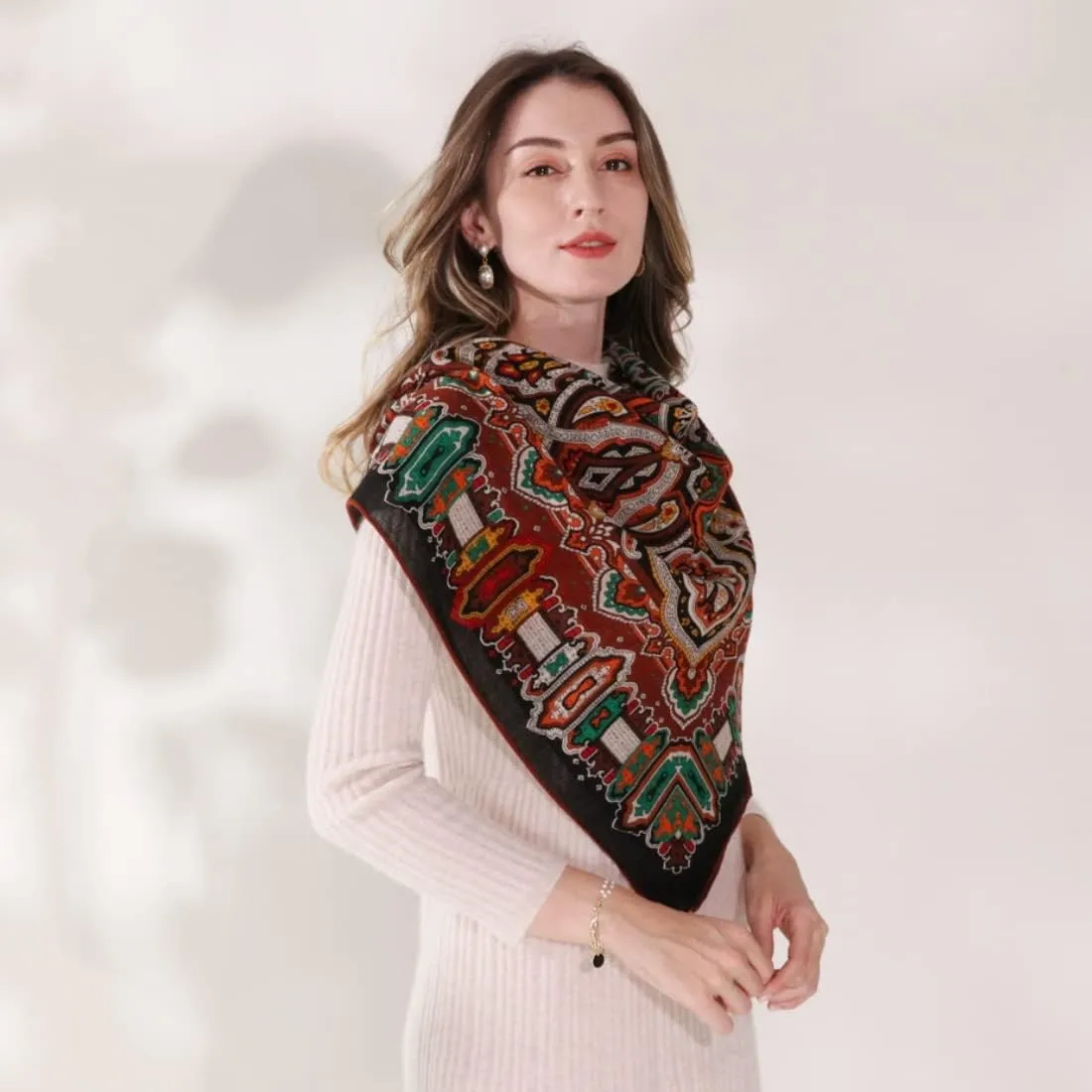 Xinmurffy 100% Wool Women's Travel Scarf Pashmina Shawls and Wraps Winter Warm Square Large Scarves
