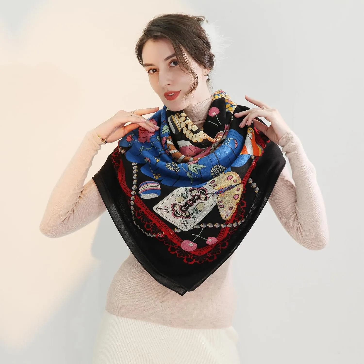 Xinmurffy 100% Wool Women's Travel Scarf Pashmina Shawls and Wraps Winter Warm Square Large Scarves