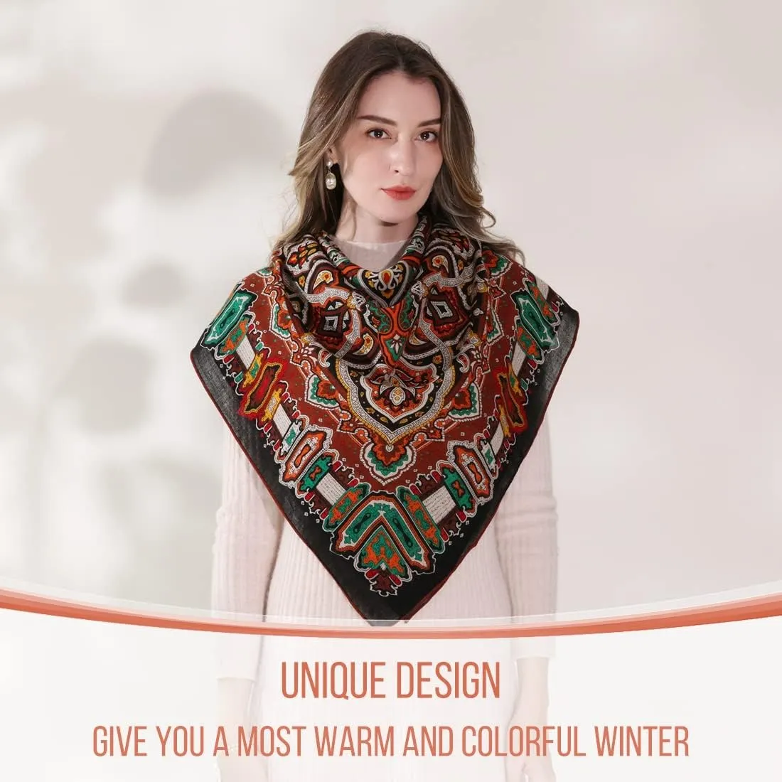 Xinmurffy 100% Wool Women's Travel Scarf Pashmina Shawls and Wraps Winter Warm Square Large Scarves