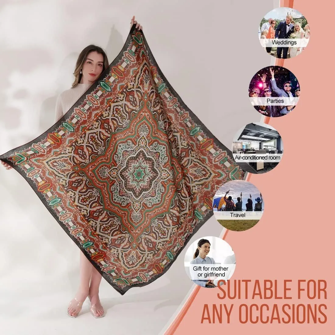Xinmurffy 100% Wool Women's Travel Scarf Pashmina Shawls and Wraps Winter Warm Square Large Scarves