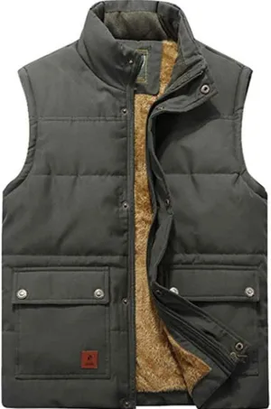 XinYangNi Men's Winter Warm Outdoor Padded Puffer Vest Thick Fleece Lined Sleeveless Jacket
