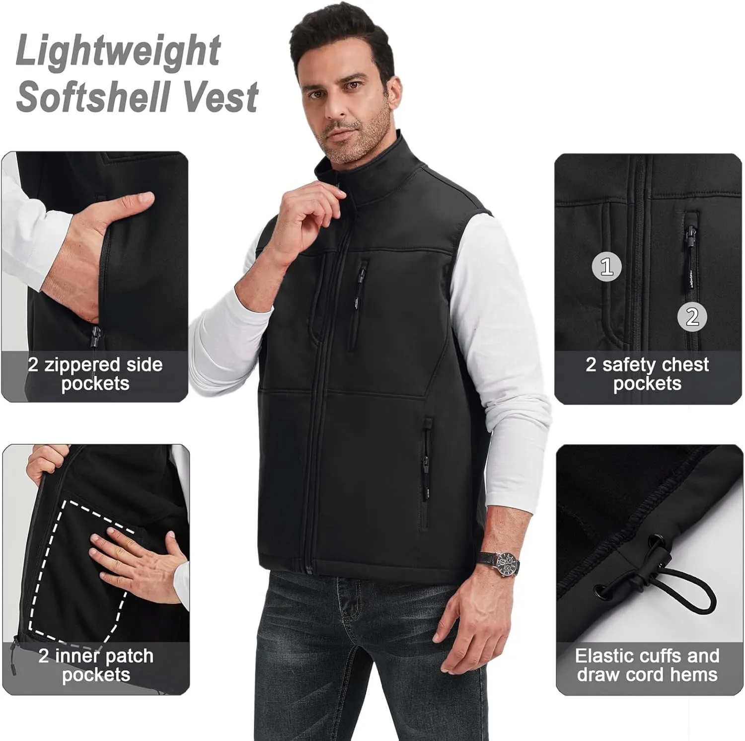 XinYangNi Men's Winter Warm Outdoor Padded Puffer Vest Thick Fleece Lined Sleeveless Jacket