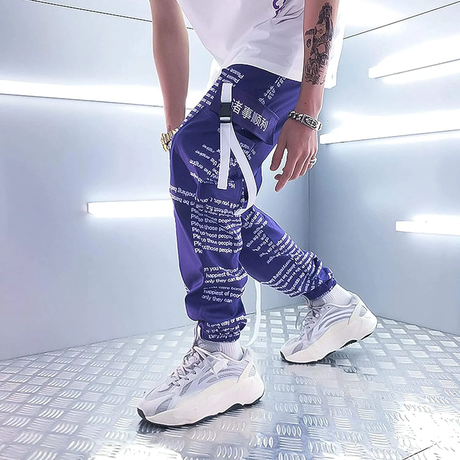XYXIONGMAO Men's Japanese Purple Casual Tactical Joggers Hip Hop Trousers Streetwear Techwear Sweatpants Cargo Pants for Men