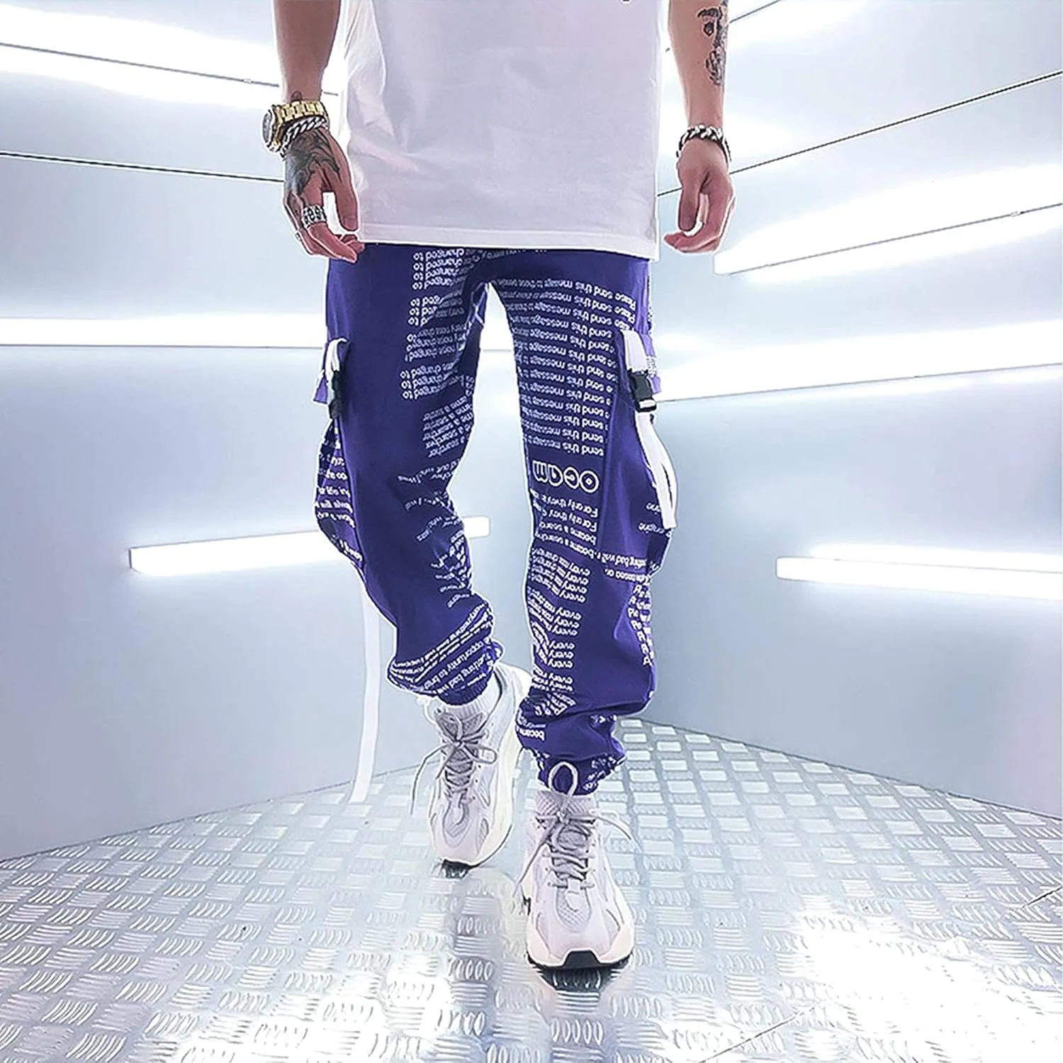 XYXIONGMAO Men's Japanese Purple Casual Tactical Joggers Hip Hop Trousers Streetwear Techwear Sweatpants Cargo Pants for Men