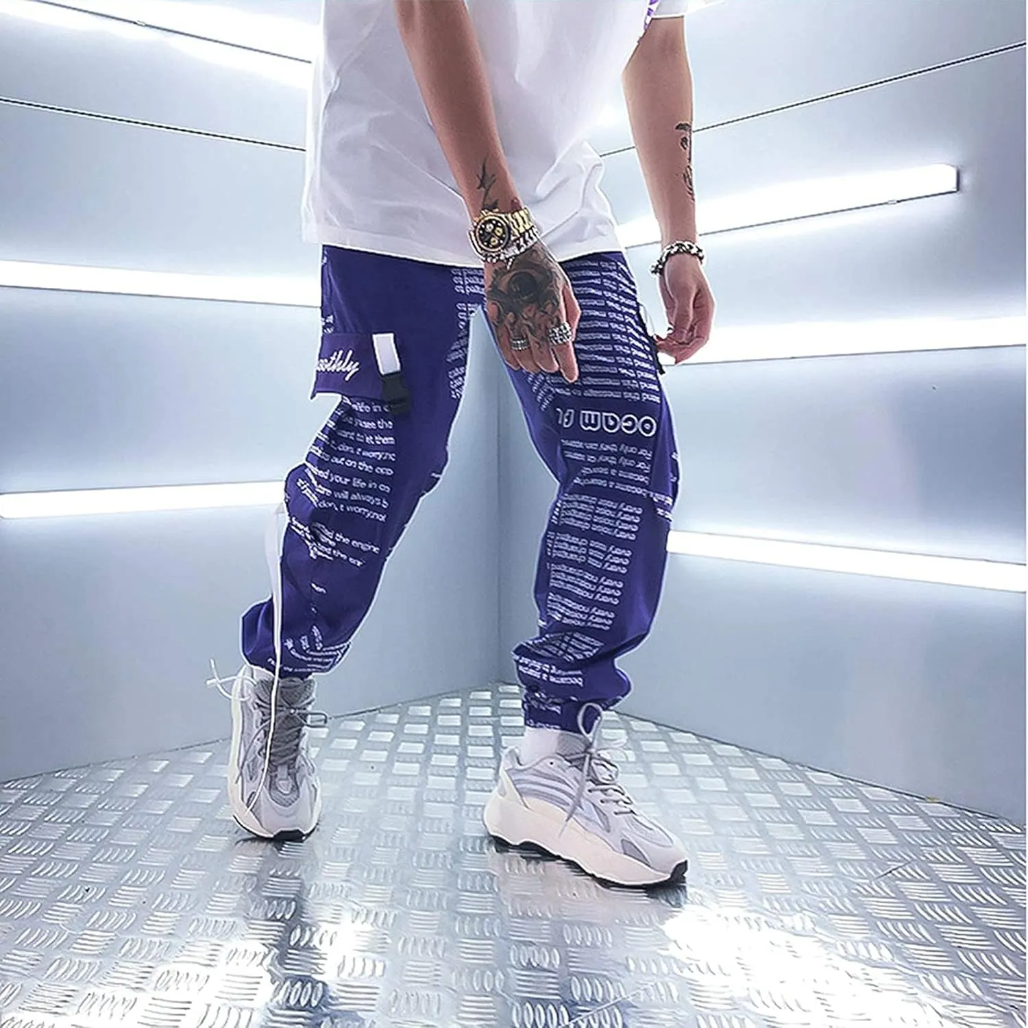 XYXIONGMAO Men's Japanese Purple Casual Tactical Joggers Hip Hop Trousers Streetwear Techwear Sweatpants Cargo Pants for Men