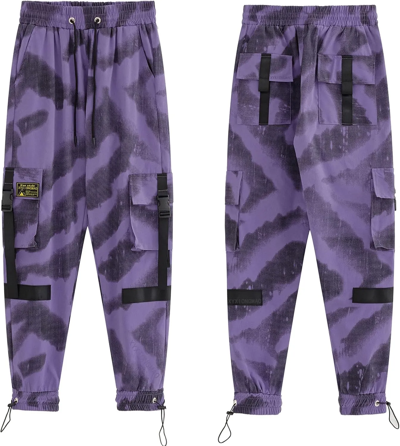 XYXIONGMAO Men's Purple Techwear Streetwear Joggers Tactical Hip Hop Pants Purple Overalls Sweatpants Cargo Pants for Men