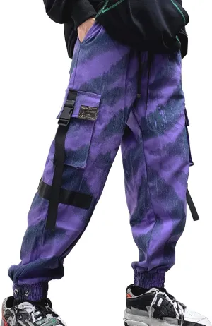 XYXIONGMAO Men's Purple Techwear Streetwear Joggers Tactical Hip Hop Pants Purple Overalls Sweatpants Cargo Pants for Men