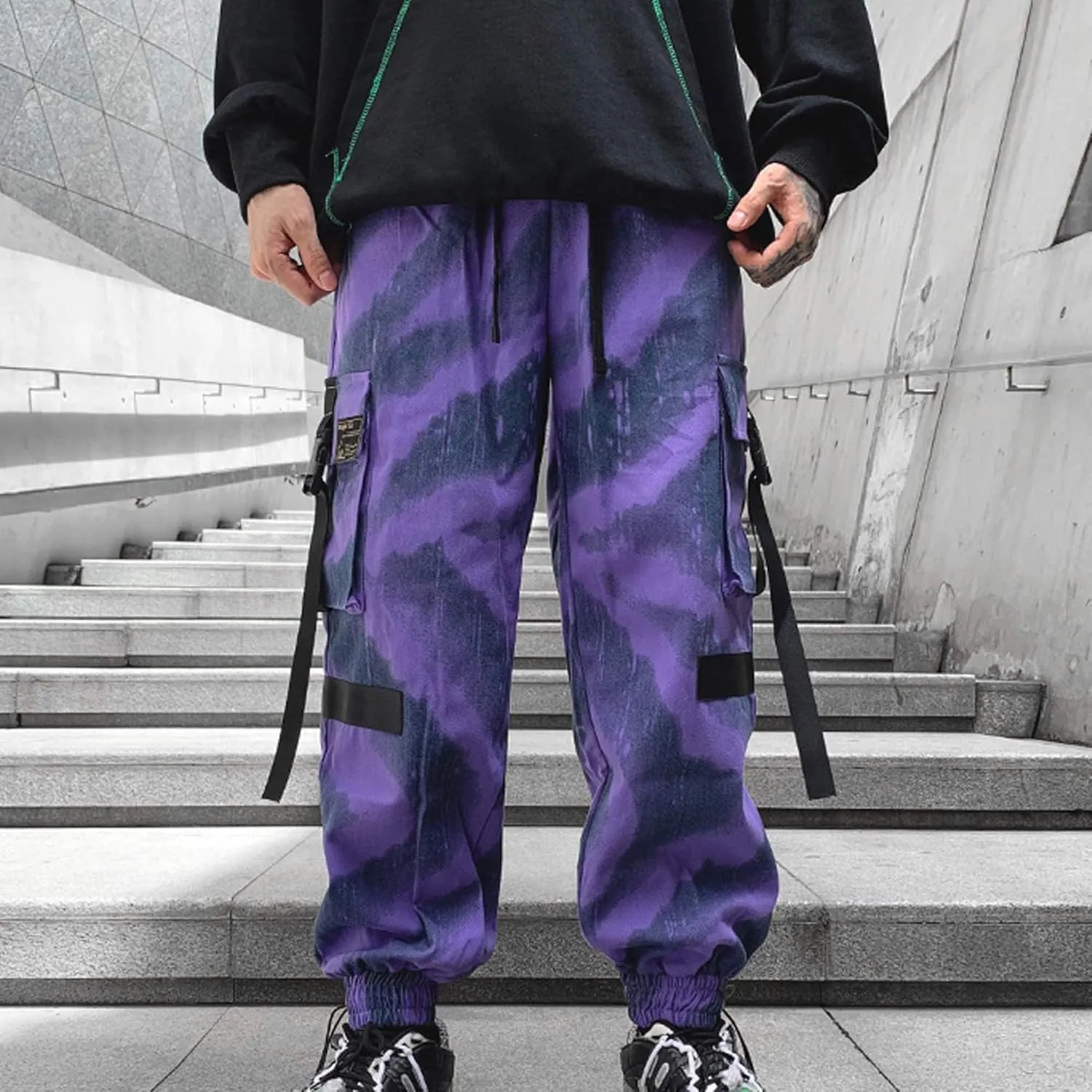 XYXIONGMAO Men's Purple Techwear Streetwear Joggers Tactical Hip Hop Pants Purple Overalls Sweatpants Cargo Pants for Men