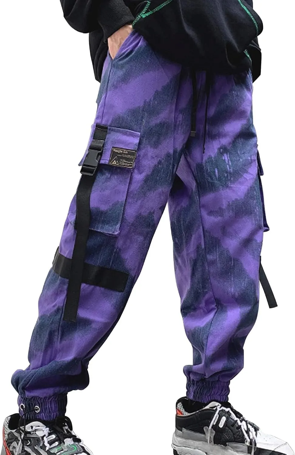 XYXIONGMAO Men's Purple Techwear Streetwear Joggers Tactical Hip Hop Pants Purple Overalls Sweatpants Cargo Pants for Men
