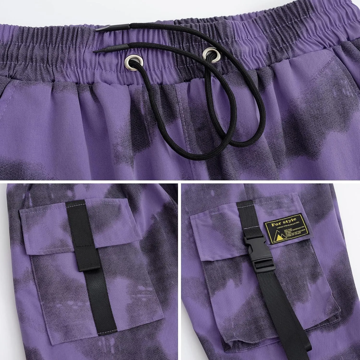 XYXIONGMAO Men's Purple Techwear Streetwear Joggers Tactical Hip Hop Pants Purple Overalls Sweatpants Cargo Pants for Men