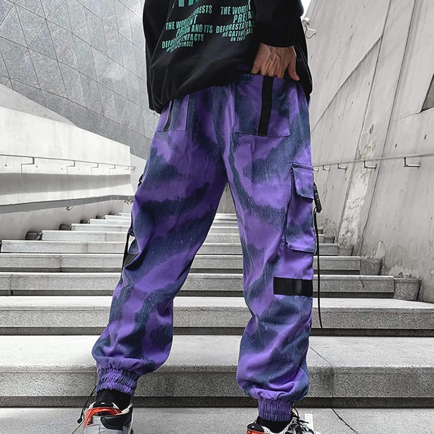 XYXIONGMAO Men's Purple Techwear Streetwear Joggers Tactical Hip Hop Pants Purple Overalls Sweatpants Cargo Pants for Men