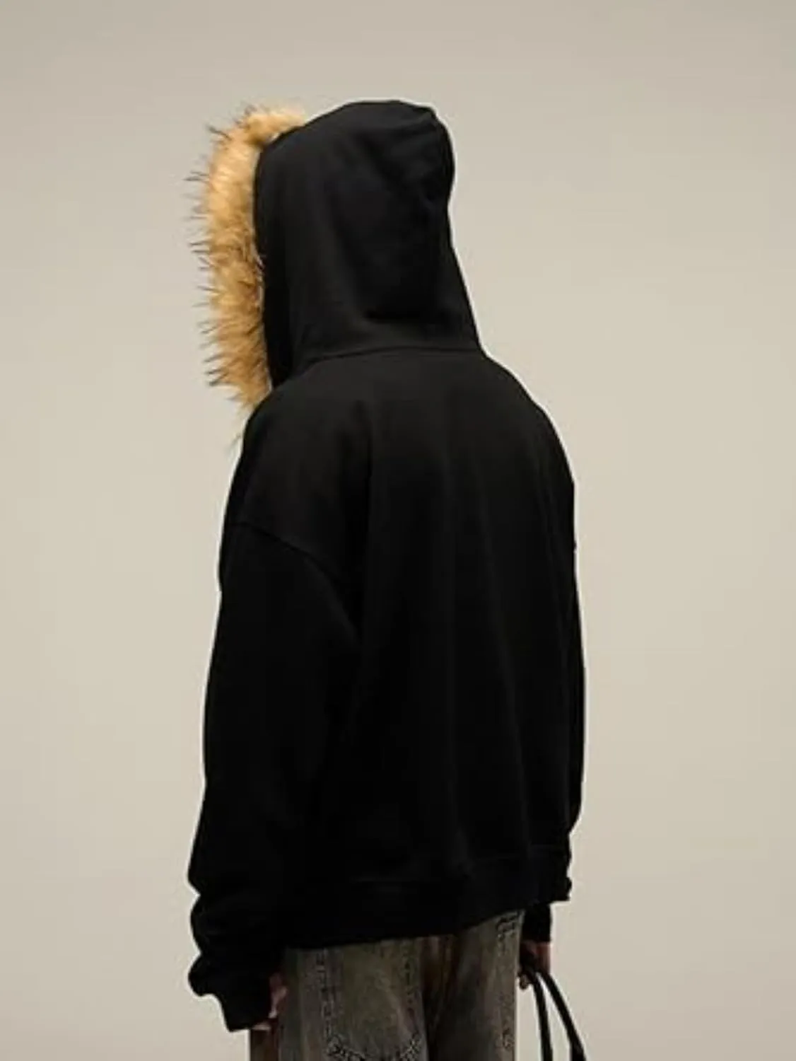 Y2k Zip Up Hoodie Fur Hooded Jacket Warm Winter Coat for Men Fur Collar Hoodies Streetwear Unisex Streetwear